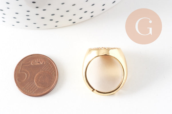 Bague chevalière laiton or zircon 17mm,x1 (G4332)