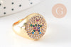 Bague chevalière laiton or zircon 17mm,x1 (G4332)