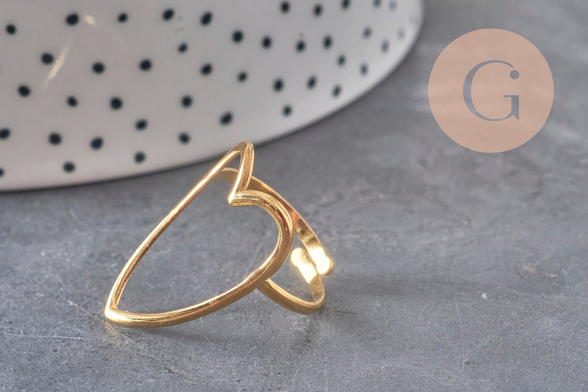 Anillo de corazón ajustable de acero inoxidable 304 chapado en oro IP Talla 57, x1 VÁLIDO