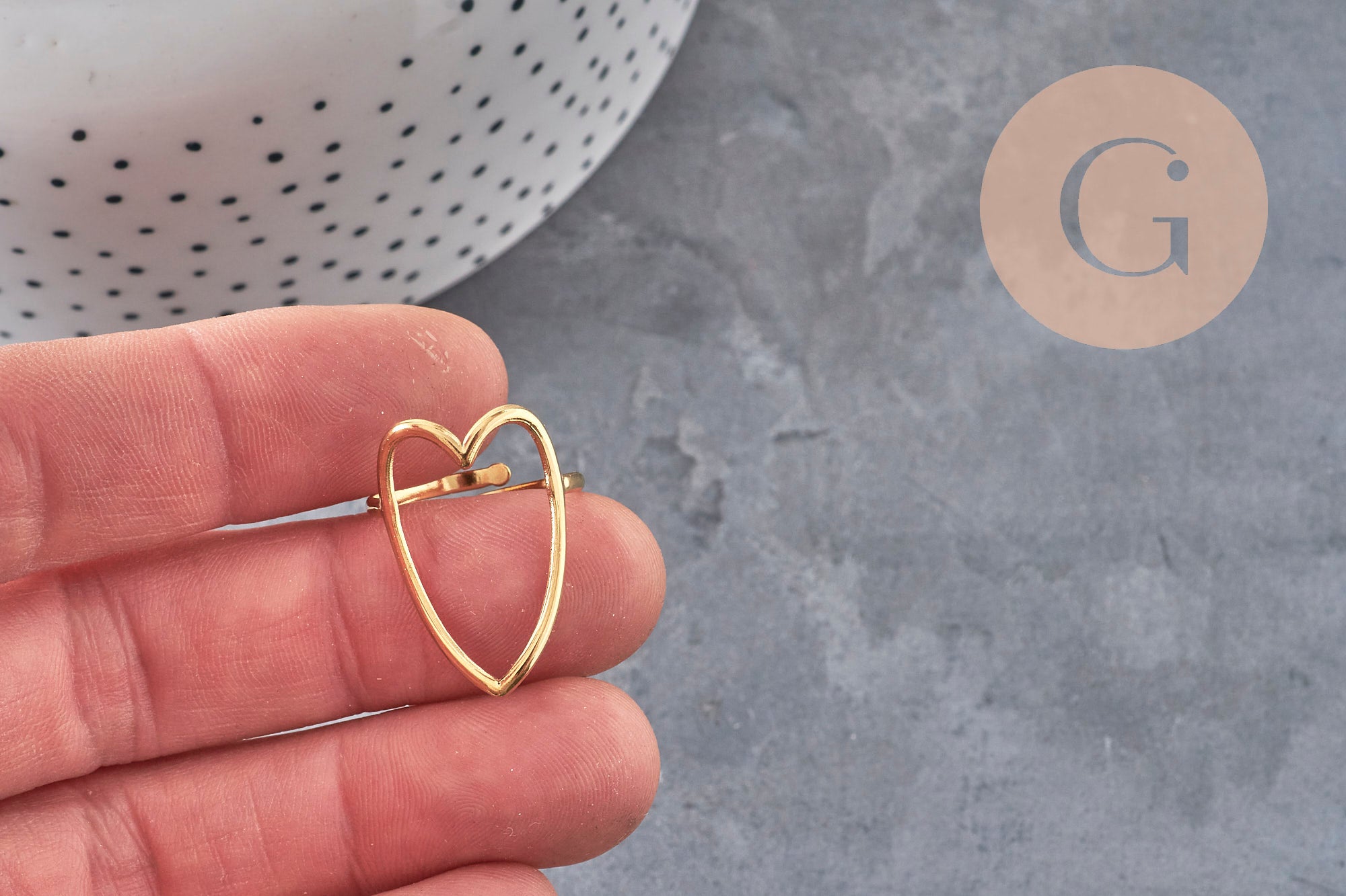 Anillo de corazón ajustable de acero inoxidable 304 chapado en oro IP Talla 57, x1 VÁLIDO