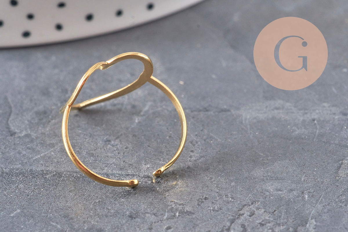 Anillo de corazón ajustable de acero inoxidable 304 chapado en oro IP Talla 57, x1 VÁLIDO