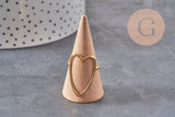Anillo de corazón ajustable de acero inoxidable 304 chapado en oro IP Talla 57, x1 VÁLIDO
