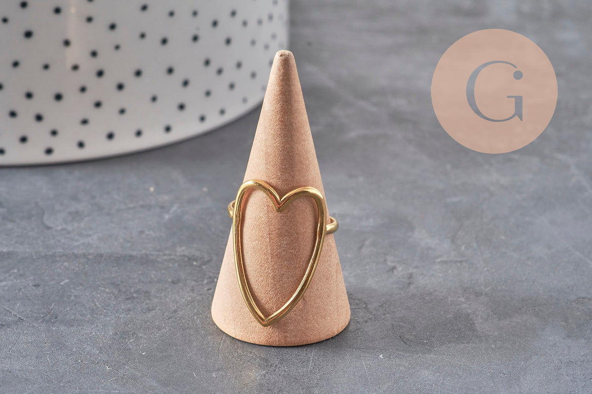 Anillo de corazón ajustable de acero inoxidable 304 chapado en oro IP Talla 57, x1 VÁLIDO