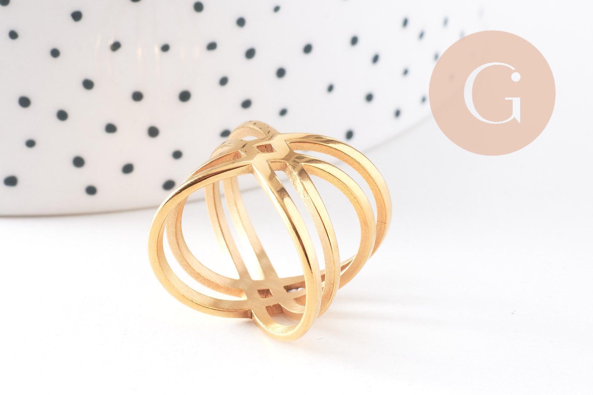 Bague croisée acier 304 inoxydable doré minimaliste 19mm, x1 (G4341)