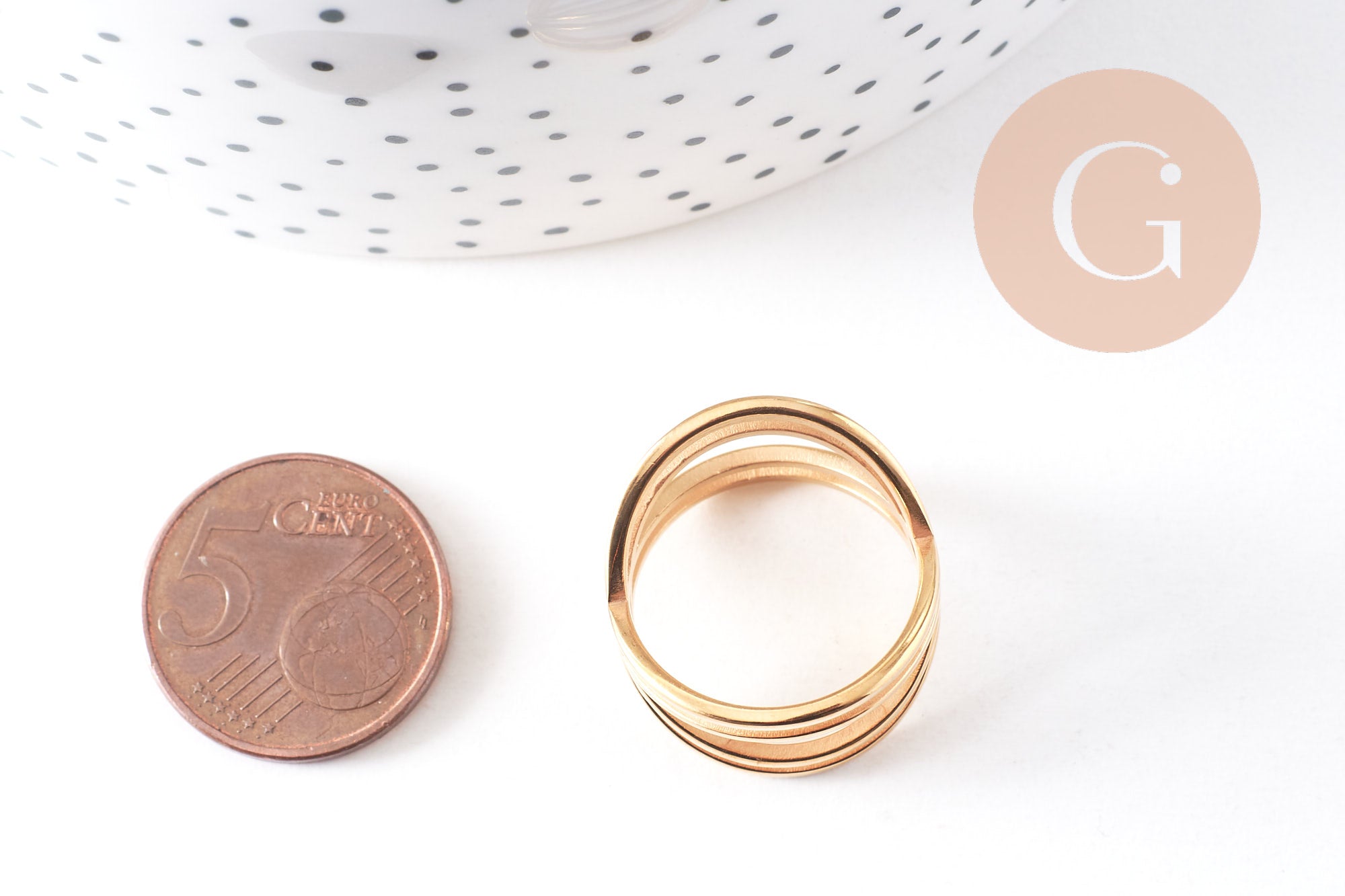 Bague croisée acier 304 inoxydable doré minimaliste 19mm, x1 (G4341)