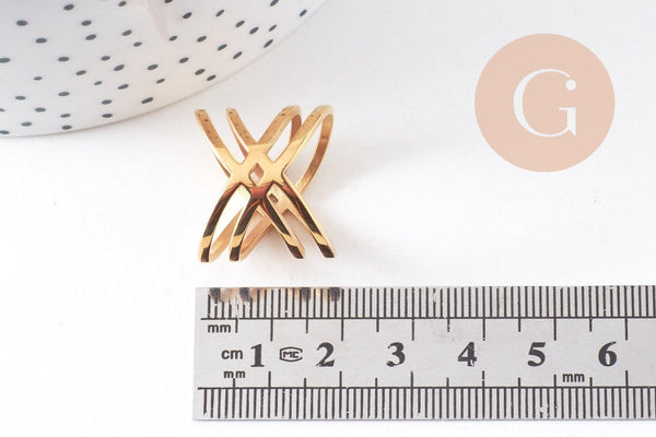 Bague croisée acier doré minimaliste 19mm, x1 (G4341)