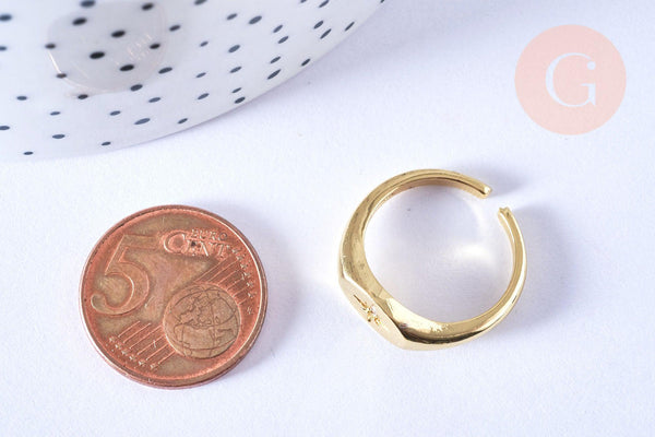 Bague étoilée laiton doré zircon rond blanc 17.2mm, x2 (G6884)