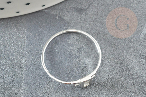 Bague fine rectangle cristal argent 925 massif, x1 (G9144)