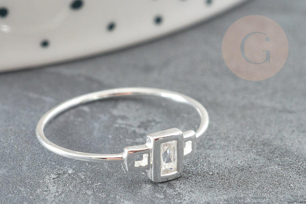 Bague fine rectangle cristal argent 925 massif, x1 (G9144)