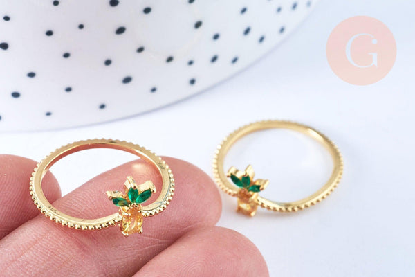 Bague fruit ananas laiton doré 16K zircons, x1 (G6580)
