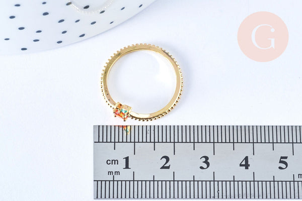 Bague fruit orange laiton doré 16K zircons, x1 (G6578)