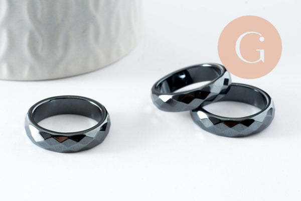 Bague hématite noire facetté 19 ou 21mm, x1 (G3290)