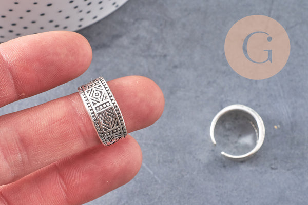 Bague homme argenté réglable gravée 16mm, x1 (G2400)