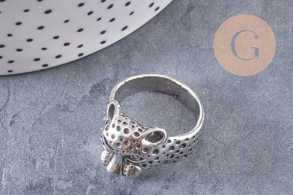 Bague homme argenté tête léopard 18mm, x1 (G0661)