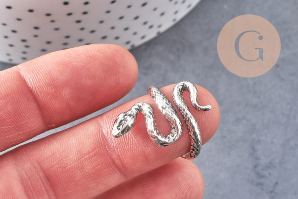 Bague homme argentée réglable serpent 18mm,x1 (G4614)