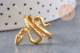 Bague homme dorée réglable serpent 18mm, x1 (G2920)
