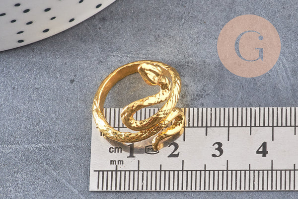 Bague homme dorée réglable serpent 18mm, x1 (G2920)