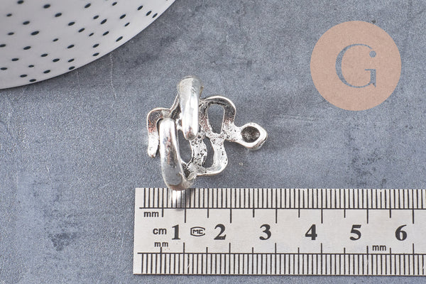 Bague homme zamac argenté réglable serpent 18mm, x1 (G2399)