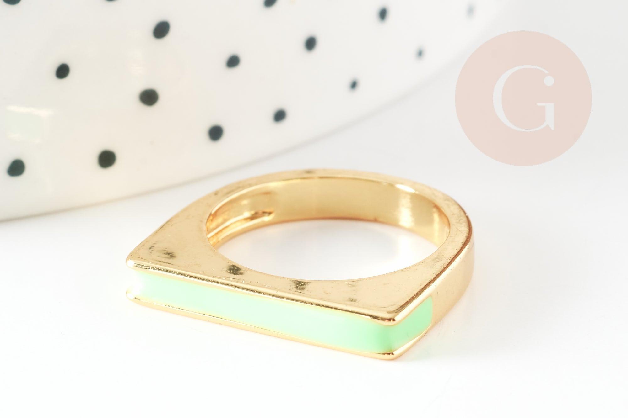 Bague laiton doré émail aspect carré 17mm, x1 (G4240)
