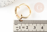 Bague laiton doré lune zircon coloré 16.5mm, x1 (G4246)