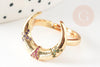 Bague laiton doré lune zircon coloré 16.5mm, x1 (G4252)