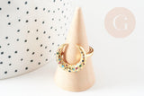Bague laiton doré lune zircon coloré 17mm, x1 (G4256)