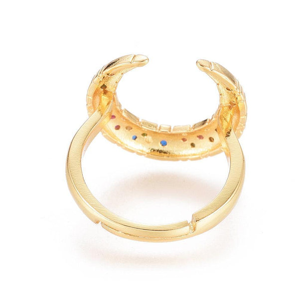 Bague laiton doré lune zircon coloré 17mm, x1 (G4256)