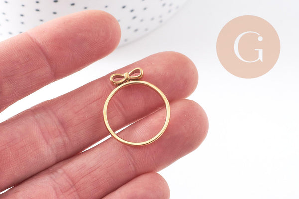 Bague noeud papillon acier doré 304 inoxydable, x1 (G10357)