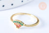 Bague pastèque fruit laiton doré 16K zircons rouges x1 (G6575)