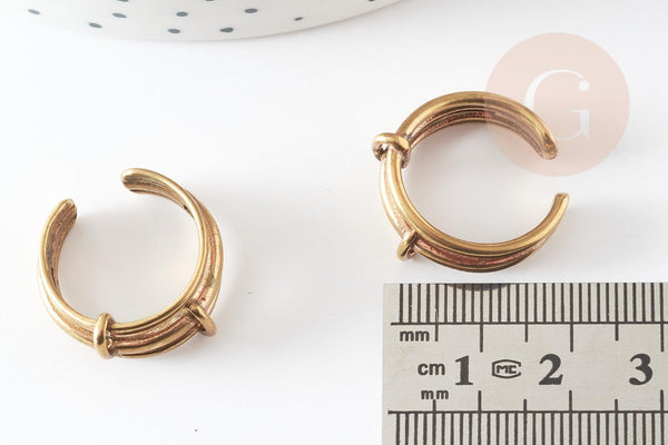 Bague réglable 3 anneaux laiton brut 19mm, x2 (G3746)