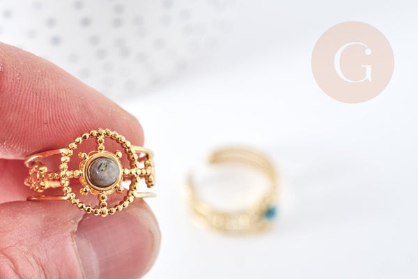 Bague réglable 3 anneaux pierre acier doré Taille 54, x1 (G7675)