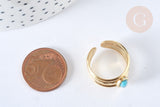 Bague réglable 3 anneaux pierre turquoise acier inoxydable doré Taille 57, x1 (G7015)