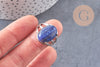 Bague réglable argentée lapis lazuli naturelle 18mm, x1 (G2634)
