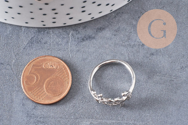 Bague réglable branche argenté et feuille 15mm, x1 (G0219)