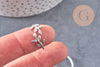 Bague réglable branche argenté et feuille 15mm, x1 (G0219)