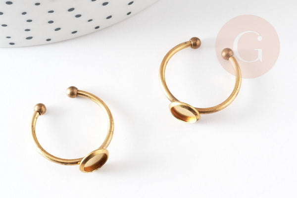 Bague réglable cabochon 6mm laiton brut 17mm, x5 (G3750)