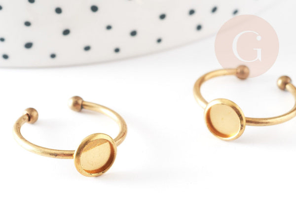 Bague réglable cabochon 6mm laiton brut 17mm, x5 (G3750)