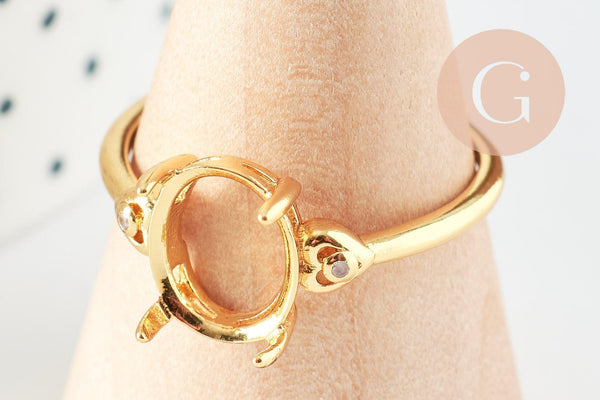 Bague réglable cabochon laiton doré zircon 17mm, x1 (G3959)