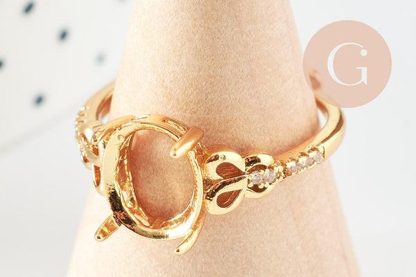 Bague réglable cabochon laiton doré zircon 17mm, x1 (G3959)