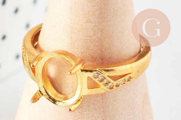 Bague réglable cabochon laiton doré zircon 17mm, x1 (G3959)