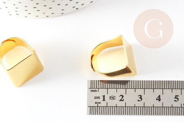 Bague réglable carré large laiton doré 17x19mm, x2 (G0319)