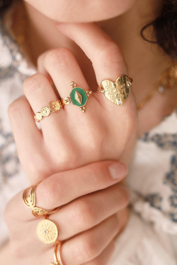 Bague réglable cercles acier inoxydable doré Taille 57, x1 (G7021)