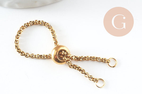 Bague réglable chaine acier 304 inoxydable doré personnalisable2-28mm, x1 (G9423)