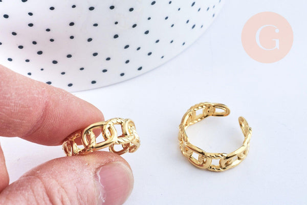 Bague réglable chaine acier doré Taille 54, x1 (G6410)