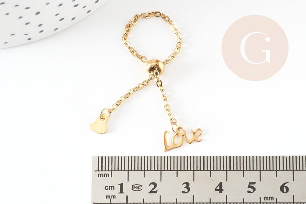 Bague réglable chaine acier or love 96mm, x1 (G3296)