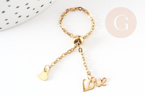 Bague réglable chaine acier or love 96mm, x1 (G3296)