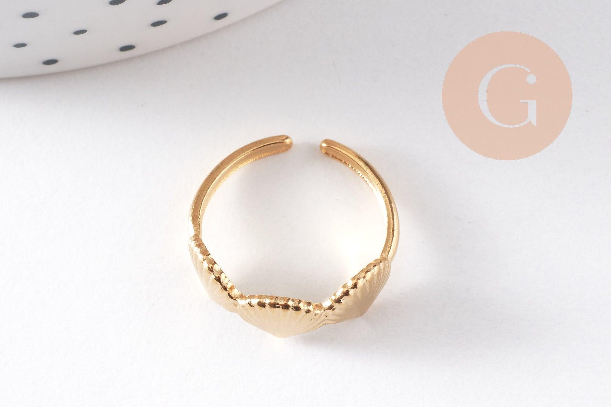 Bague réglable coquillages acier doré 304 inoxydable, x1 (G10365)