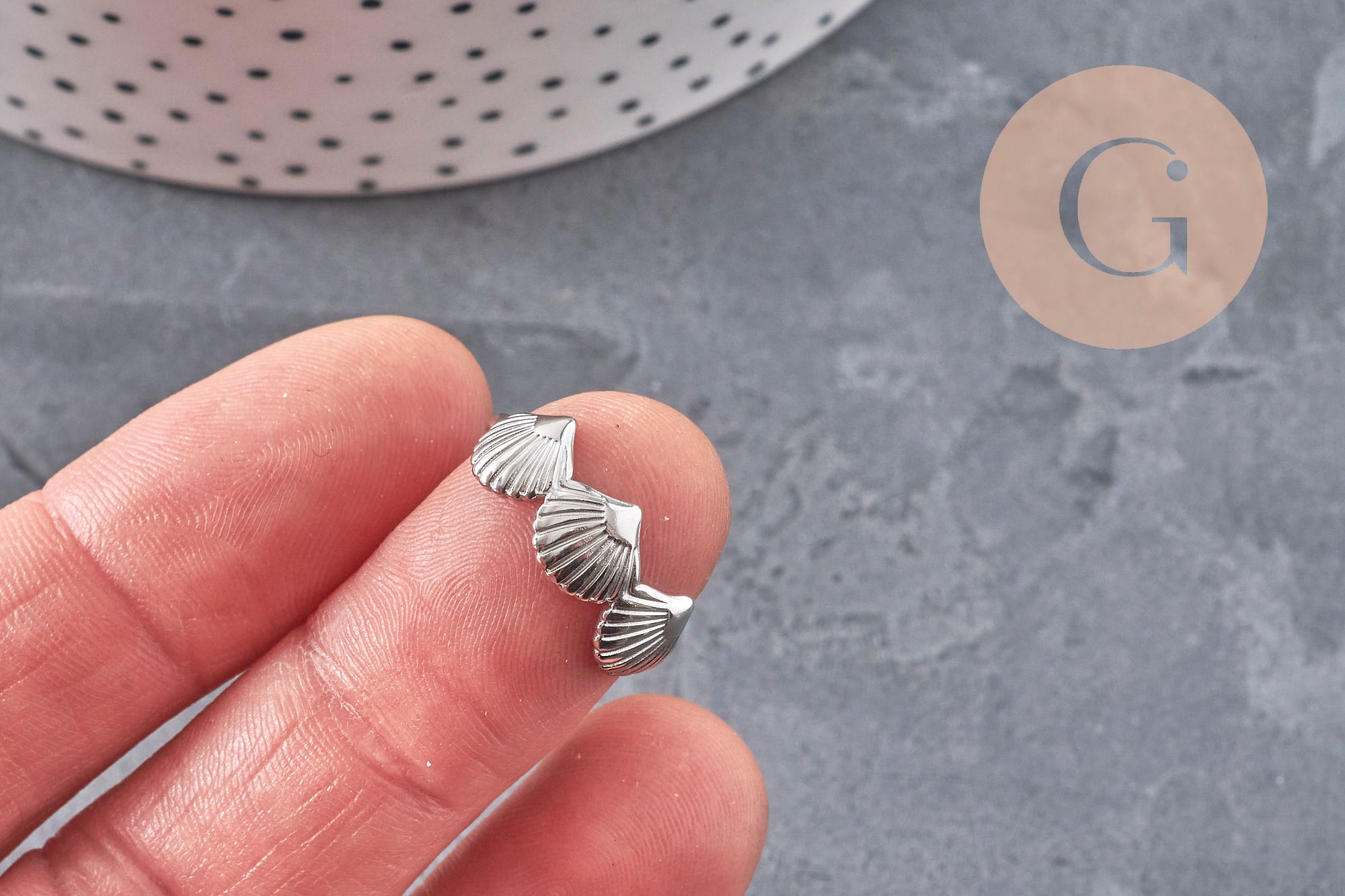 Bague réglable coquillages acier platine 304 inoxydable, x1 (G11151) VALIDE
