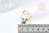 Bague réglable dentelle Plumes pierre turquoise acier doré Taille 54, x1 (G7637)