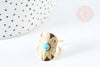 Bague réglable dentelle Plumes pierre turquoise acier doré Taille 54, x1 (G7637)